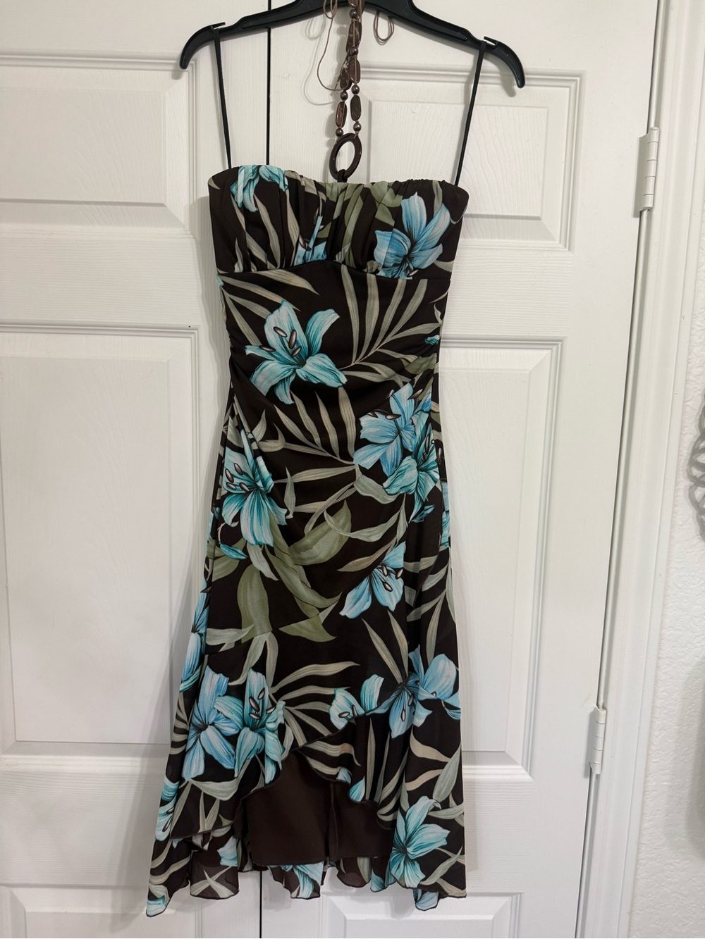 Y2K Ruby Rox strapless dress with plastic bead neck tie